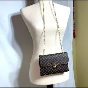 Small Brown & Tan Crossbody Bag Detachable Chain Strap 7” X 5” X 1” NWOT
